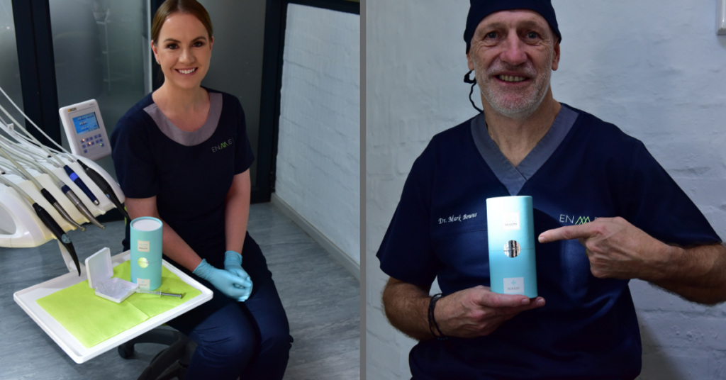 Dr Mark Bowes and Jolandi Keyser showing Teeth whitening products